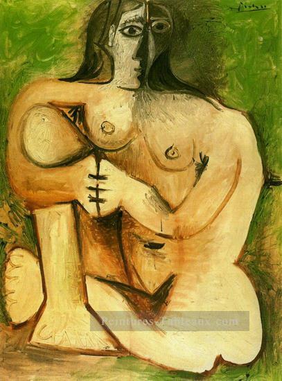 Femme nue accroupie sur fond vert 1960 abstrait Nue Peintures à l'huile
